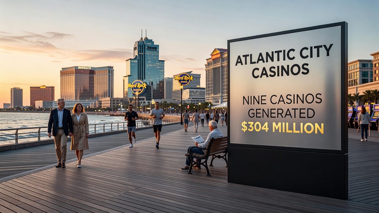 New Jersey gaming revenue charts and casino exterior views